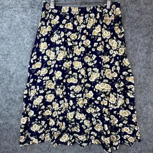 Vintage Two Twenty Midi Skirt Womens XL Navy Blue Daisy Floral 100% Rayon Flowy
